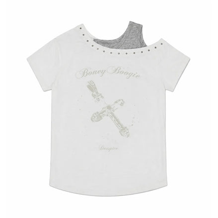 BB Layered One-Shoulder T-Shirt (White)