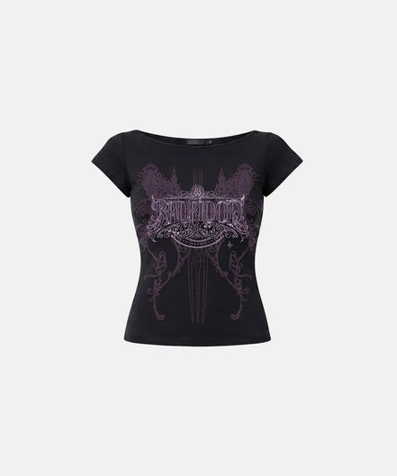 Archangel Graphic Boat Neck 1/2 T-Shirt (Black)