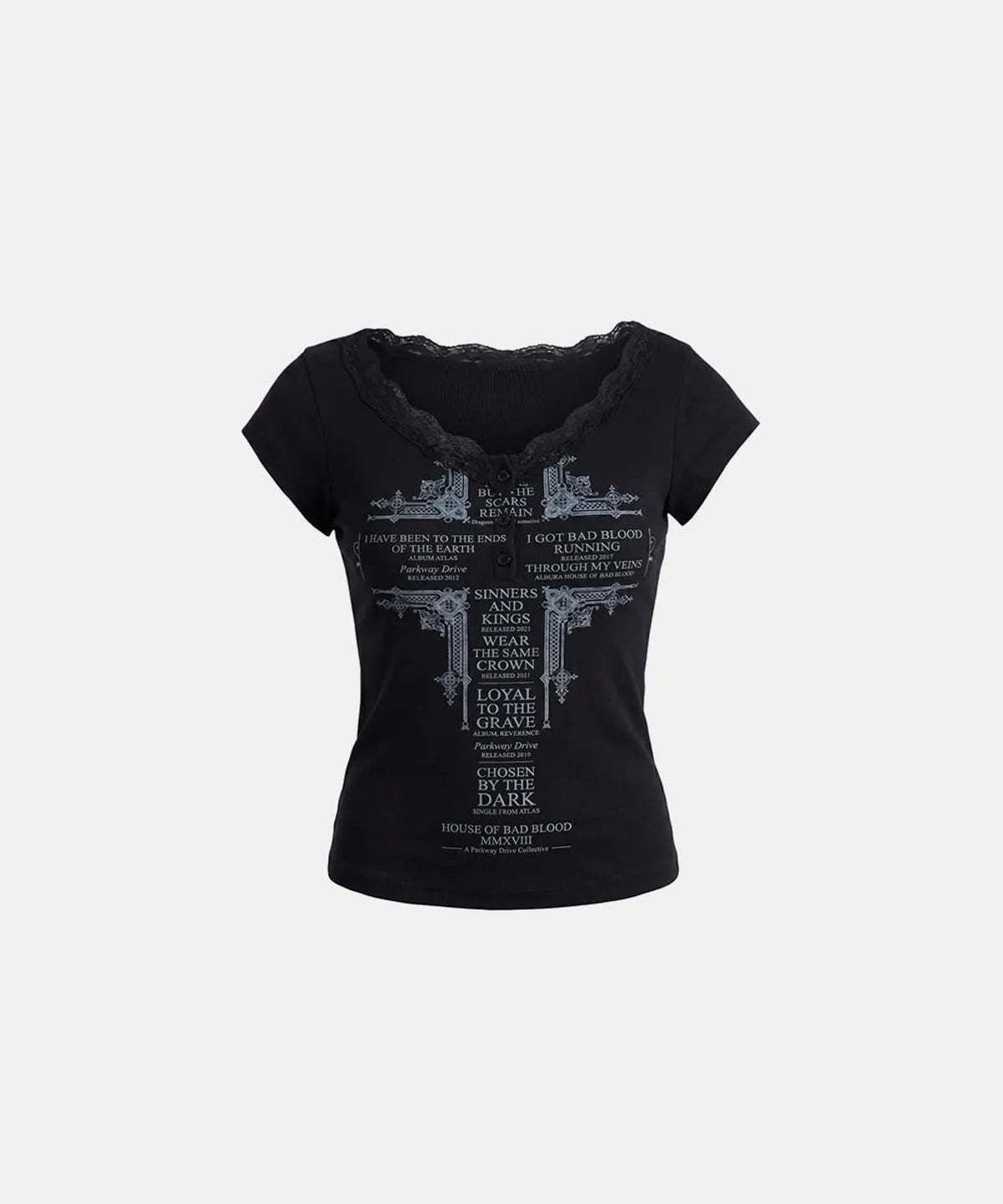 Loyal Cross Lace Neck 1/2 Henley T-shirt (Black)