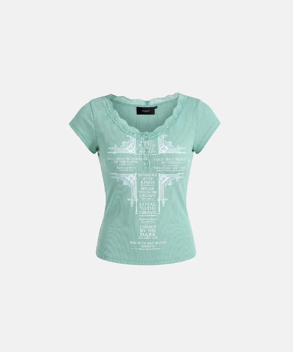 Loyal Cross Lace Neck 1/2 Henley T-shirt (Mint)