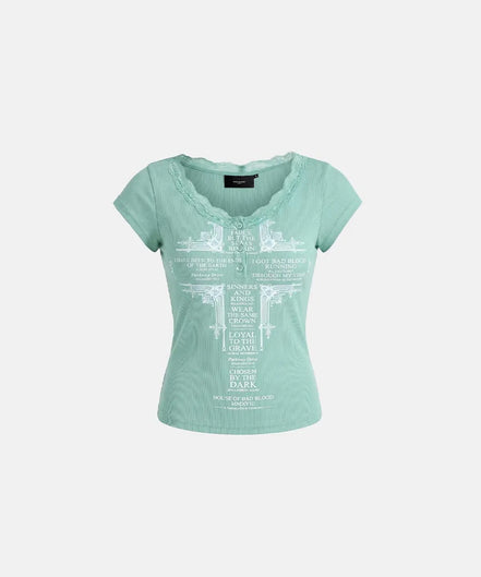 Loyal Cross Lace Neck 1/2 Henley T-shirt (Mint)