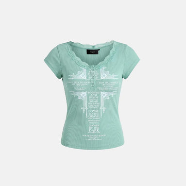 Loyal Cross Lace Neck 1/2 Henley T-shirt (Mint)