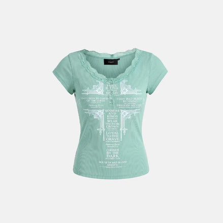 Loyal Cross Lace Neck 1/2 Henley T-shirt (Mint)