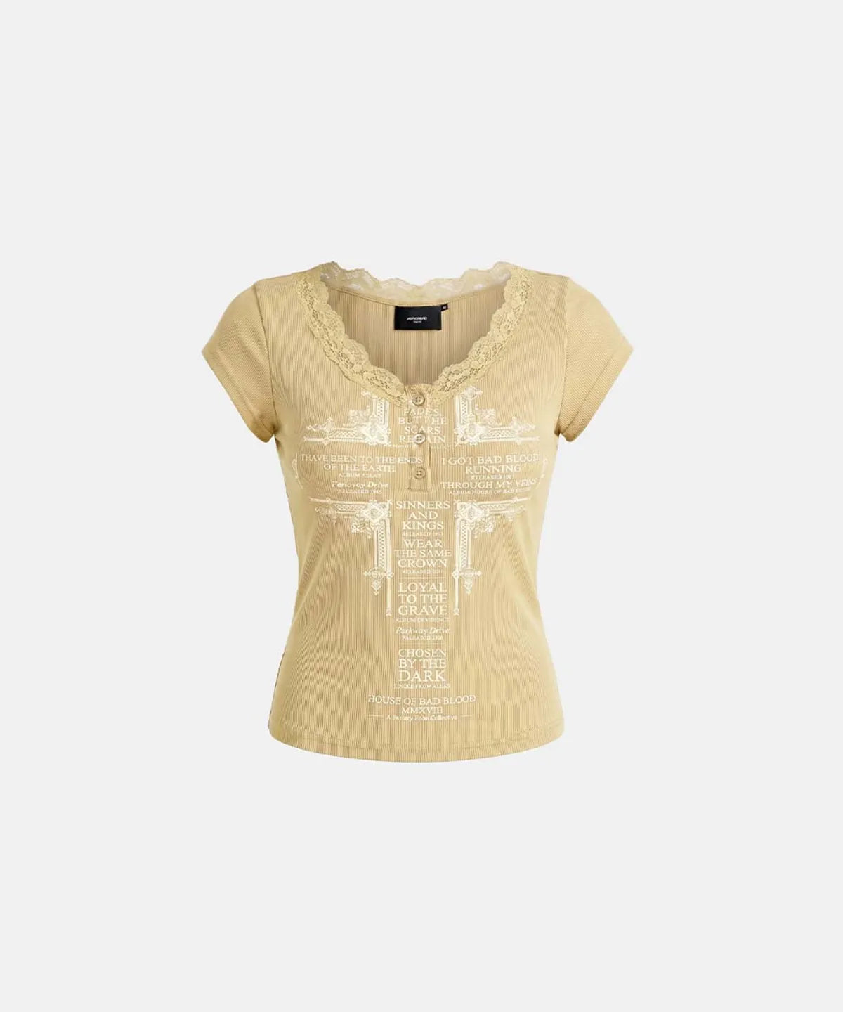 Loyal Cross Lace Neck 1/2 Henley T-shirt (Yellow)