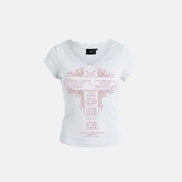Loyal Cross Lace Neck 1/2 Henley T-shirt (White)