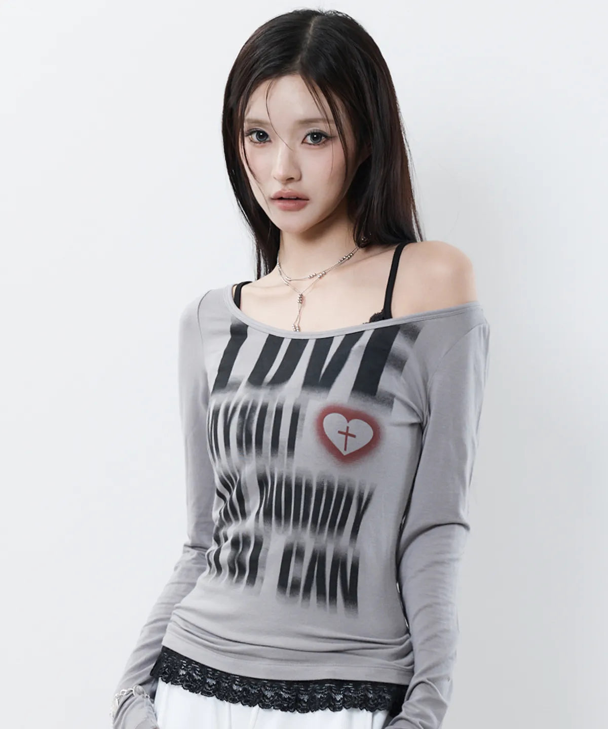 RL DISTORTED LETTERING TEE(GRAY)