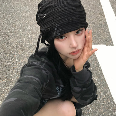 RL EYELET STRING BEANIE(BLACK)