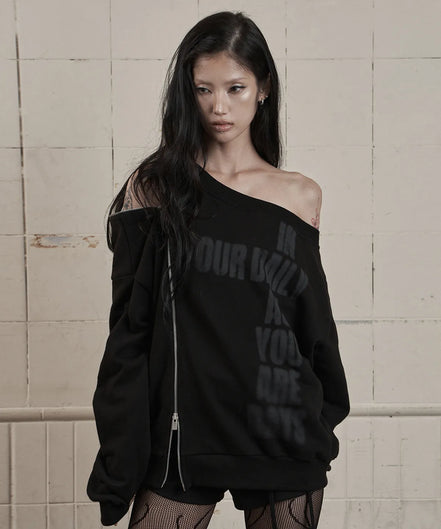 LINE OFF SHOULDER SWEATSHIRT (BLACK)