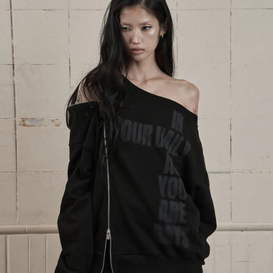 LINE OFF SHOULDER SWEATSHIRT (BLACK)