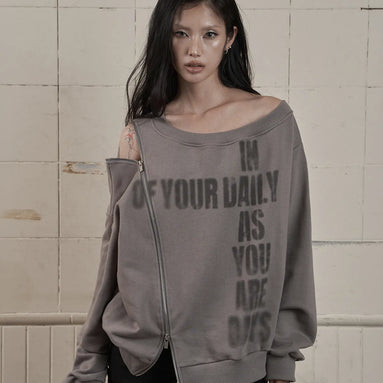 LINE OFF SHOULDER SWEATSHIRT (DARK GREY)