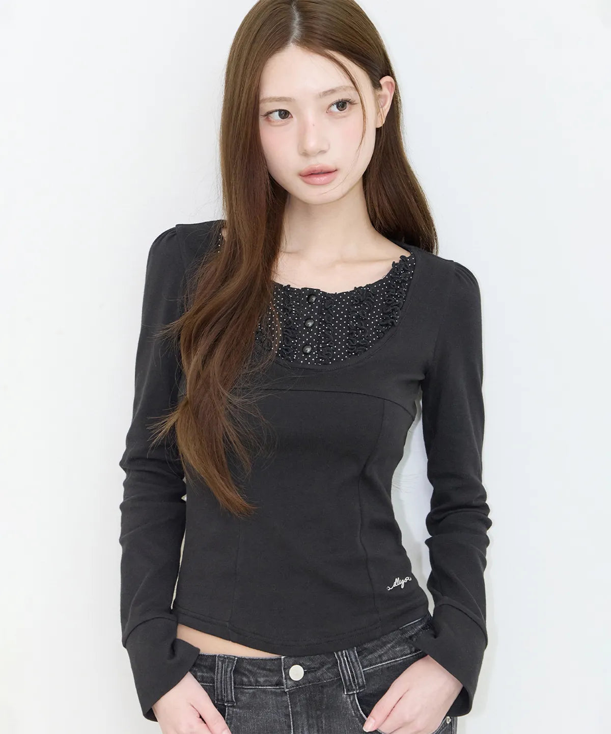 RUFFLE LAYERED LONG SLEEVE (BLACK)