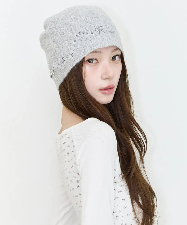 DRAWING EMBROIDERY BEANIE (GREY)