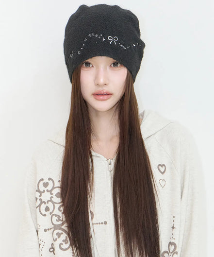 DRAWING EMBROIDERY BEANIE (BLACK)