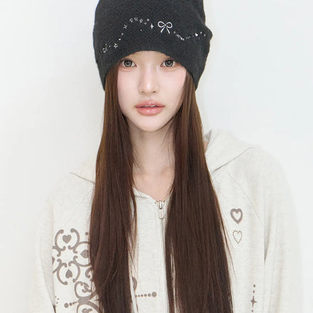 DRAWING EMBROIDERY BEANIE (BLACK)
