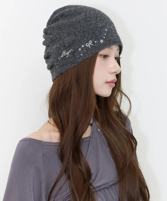 DRAWING EMBROIDERY BEANIE (CHARCOAL)