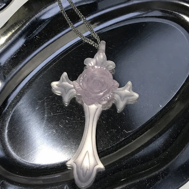 RL ROSE CROSS NECKLACE(PURPLE)