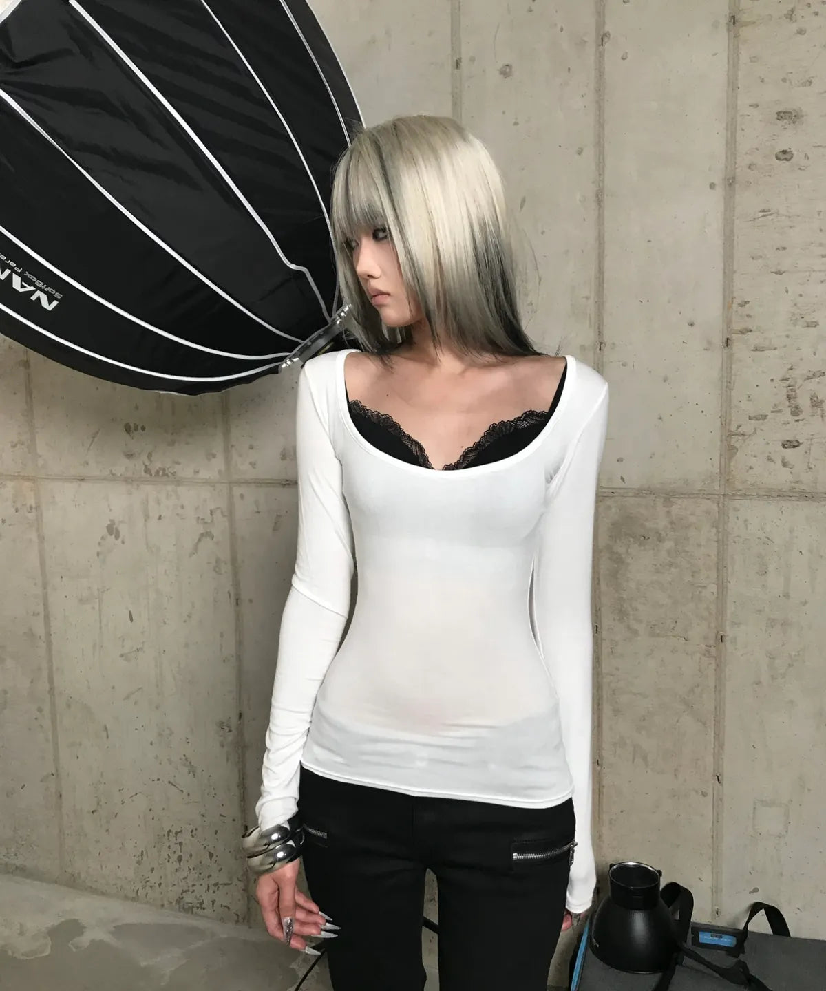 LACE LONG SLEEVE TEE (WHITE)