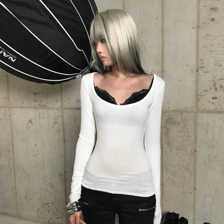 LACE LONG SLEEVE TEE (WHITE)