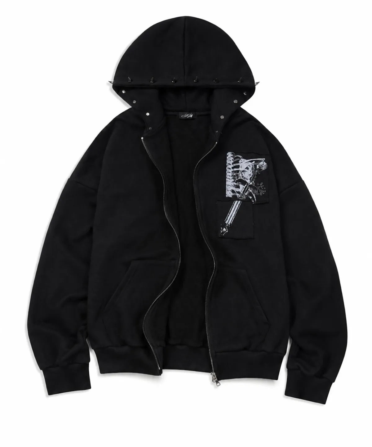 PATCH STUDDED HOOD ZIP-UP (BLACK)