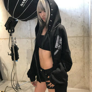 PATCH STUDDED HOOD ZIP-UP (BLACK)