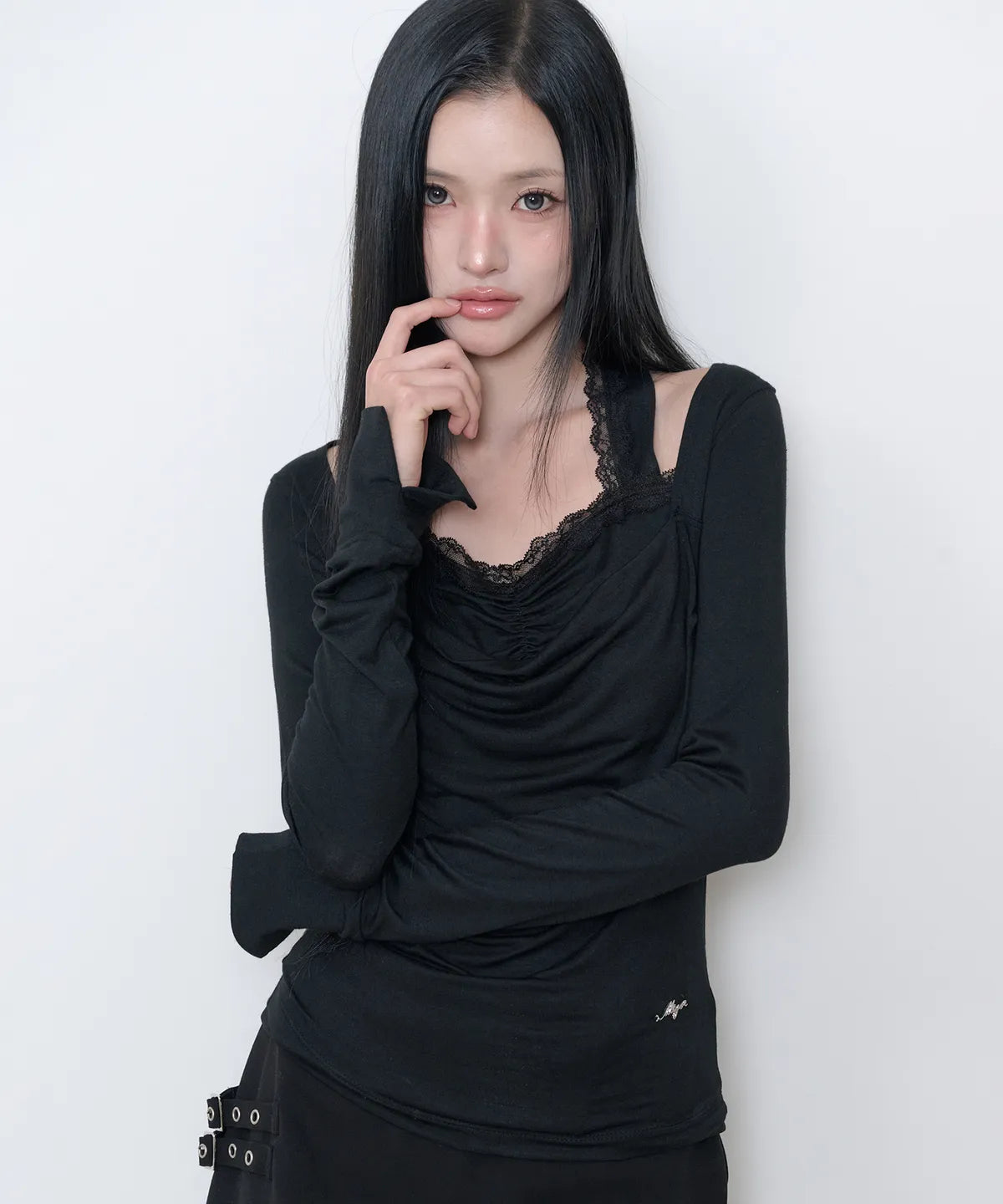 Cowl Lace Long Sleeve (Black)