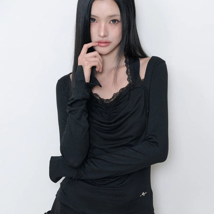 Cowl Lace Long Sleeve (Black)