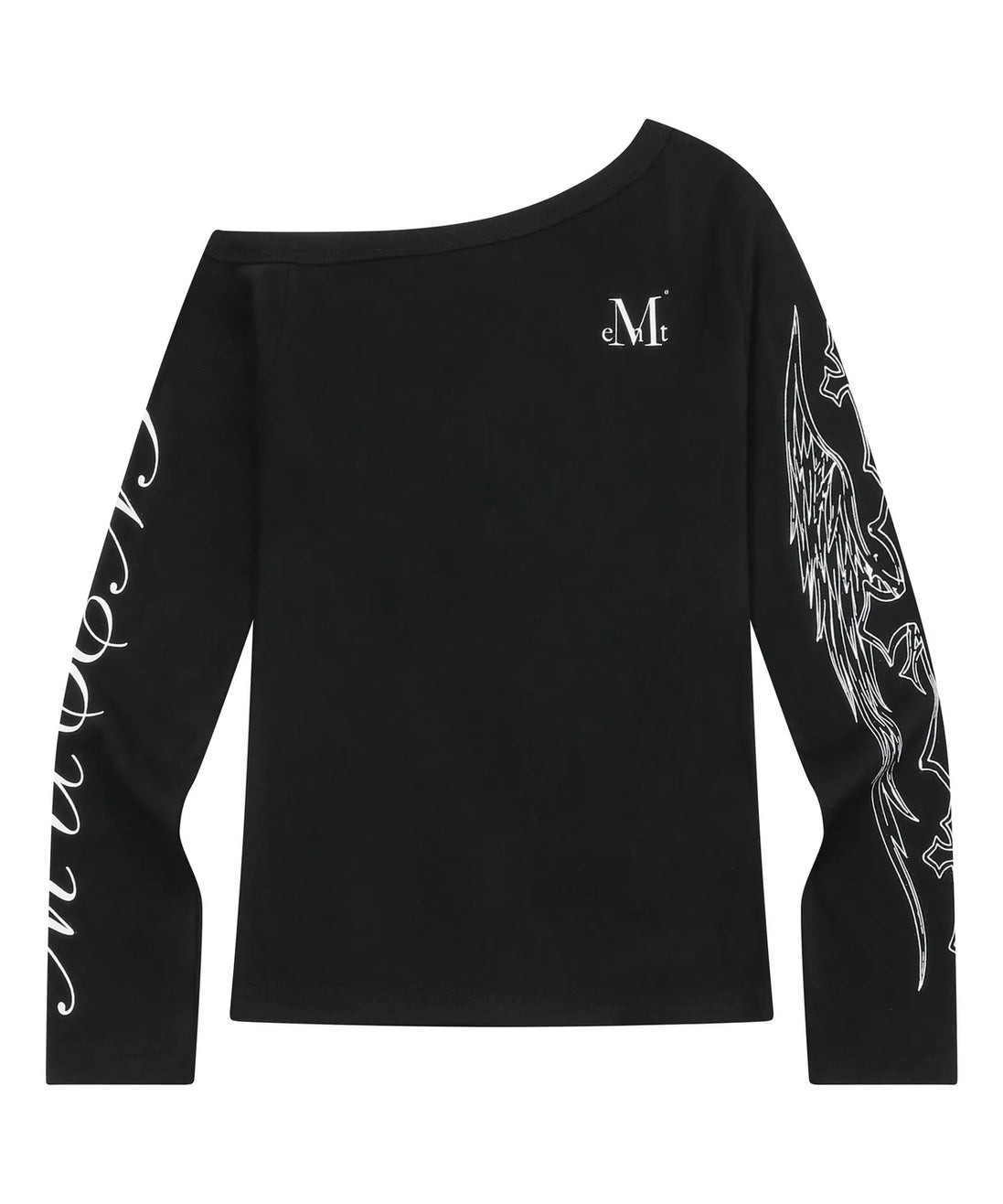 POZEN MIX LETTERING SLIM ONE SHOULDER LONG SLEEVE T