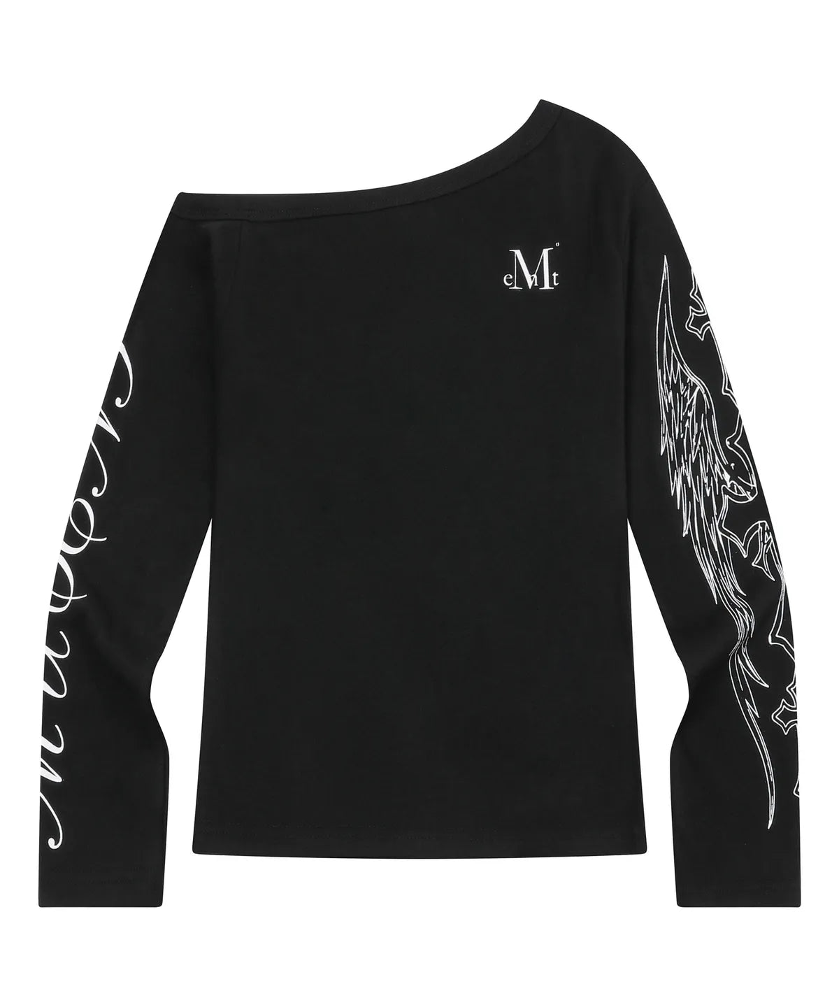 POZEN MIX LETTERING SLIM ONE SHOULDER LONG SLEEVE T