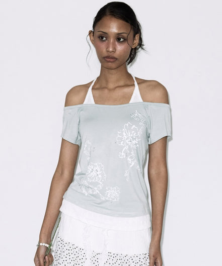 ROSY HALTER OFF-SHOULDER TOP (LIGHT MINT)