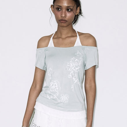 ROSY HALTER OFF-SHOULDER TOP (LIGHT MINT)
