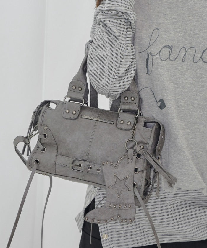 BELTED WASHING VEGAN LEATHER MINI BAG (GRAY)