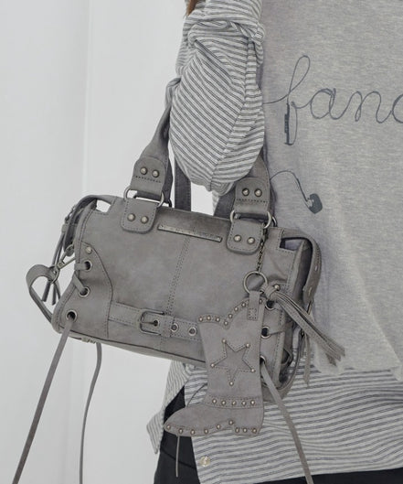 BELTED WASHING VEGAN LEATHER MINI BAG (GRAY)