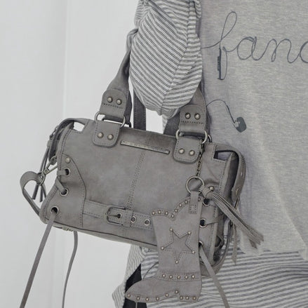BELTED WASHING VEGAN LEATHER MINI BAG (GRAY)