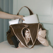 Bow Shoulder Bag (Suede Taupe)