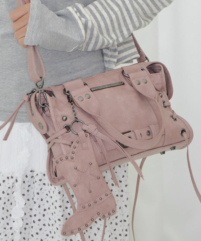BELTED WASHING VEGAN LEATHER MINI BAG (BABY PINK)