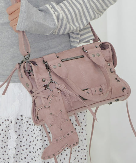 BELTED WASHING VEGAN LEATHER MINI BAG (BABY PINK)
