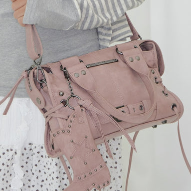 BELTED WASHING VEGAN LEATHER MINI BAG (BABY PINK)