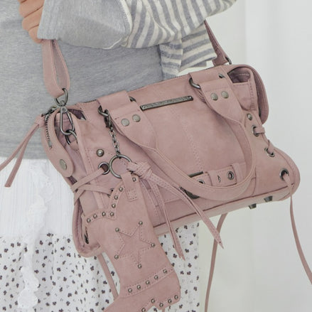 BELTED WASHING VEGAN LEATHER MINI BAG (BABY PINK)