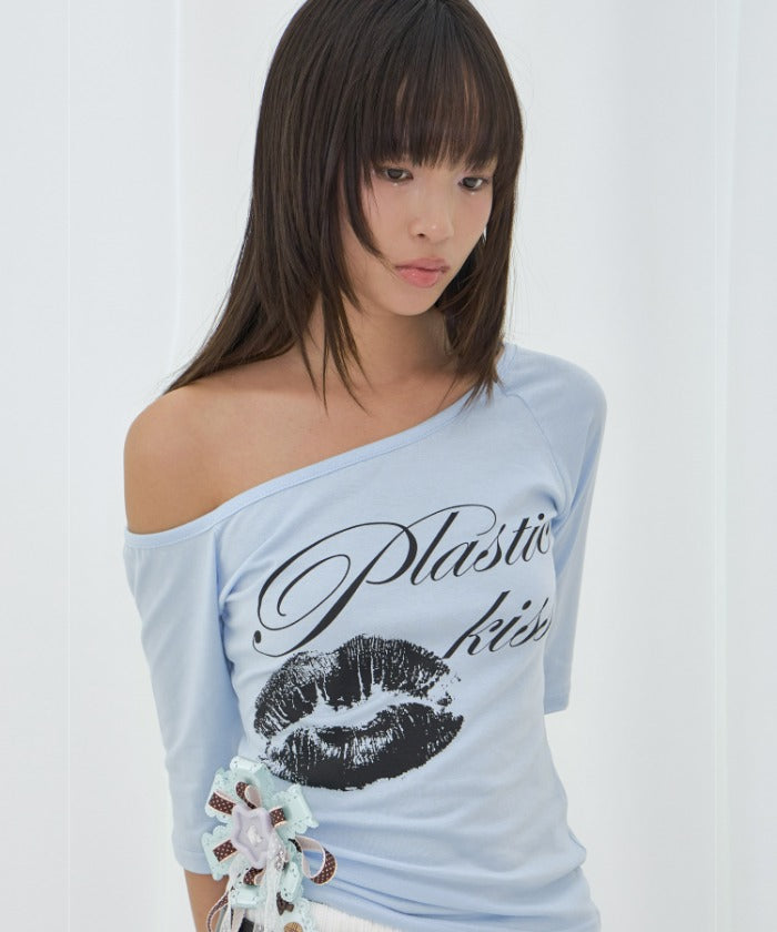 PLASTIC KISS ONE-SHOULDER TOP (SKY BLUE)