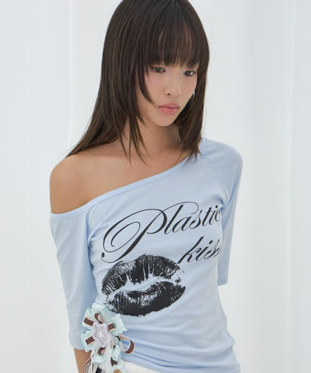 PLASTIC KISS ONE-SHOULDER TOP (SKY BLUE)