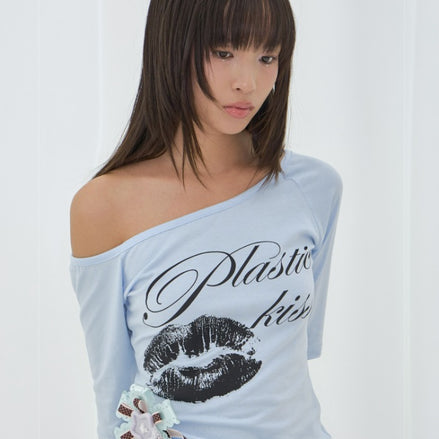 PLASTIC KISS ONE-SHOULDER TOP (SKY BLUE)