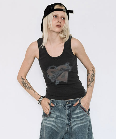 WASHED HEART SLEEVELESS (GRAY)