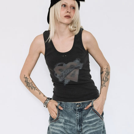 WASHED HEART SLEEVELESS (GRAY)