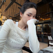 (karina同款) See-through Off-shoulder Long Sleeve (White)