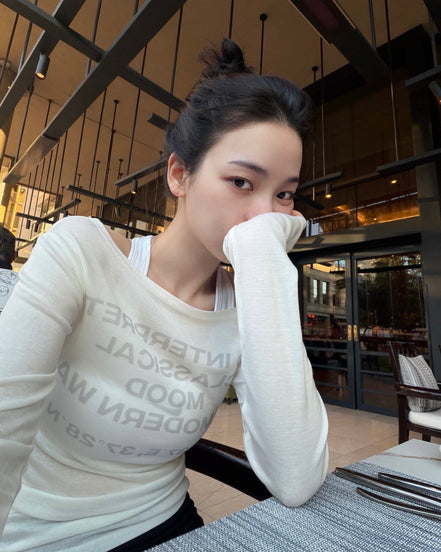 (karina同款) See-through Off-shoulder Long Sleeve (White)