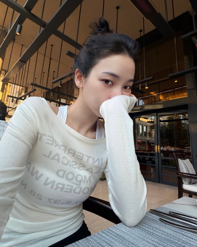 (karina同款) See-through Off-shoulder Long Sleeve (White)