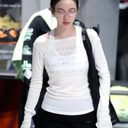 (karina同款) See-through Off-shoulder Long Sleeve (White)