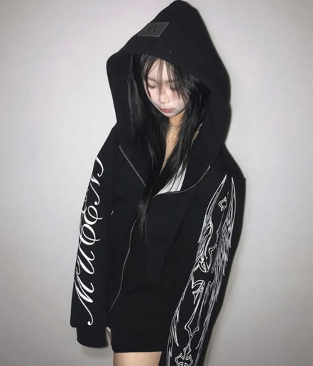 POZEN MIX LETTERING HOOD ZIPUP