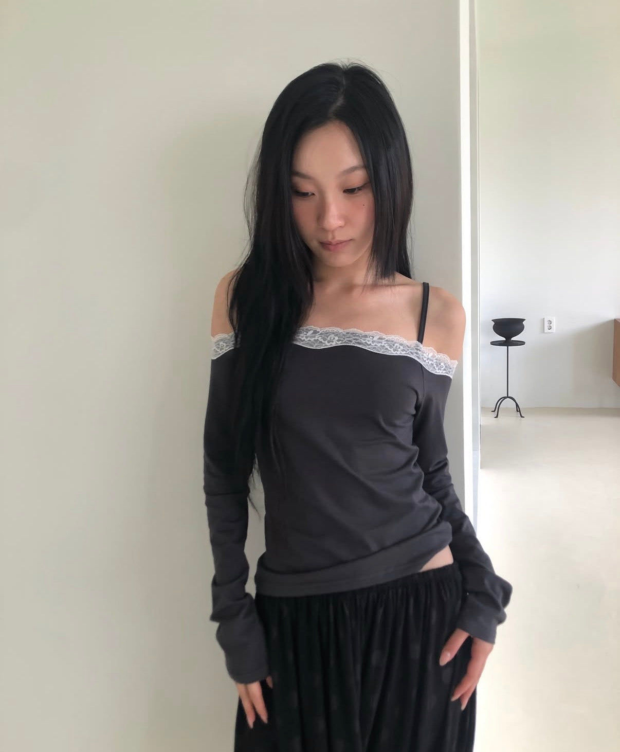 KR OFF LACE LONG T (3 COLORS)