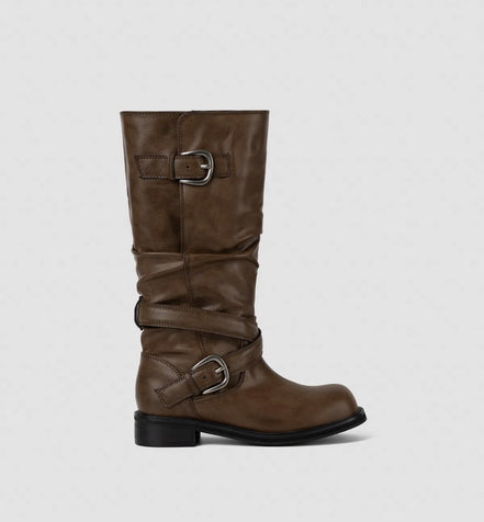 Raven Foldable Buckle Boots (Brown)